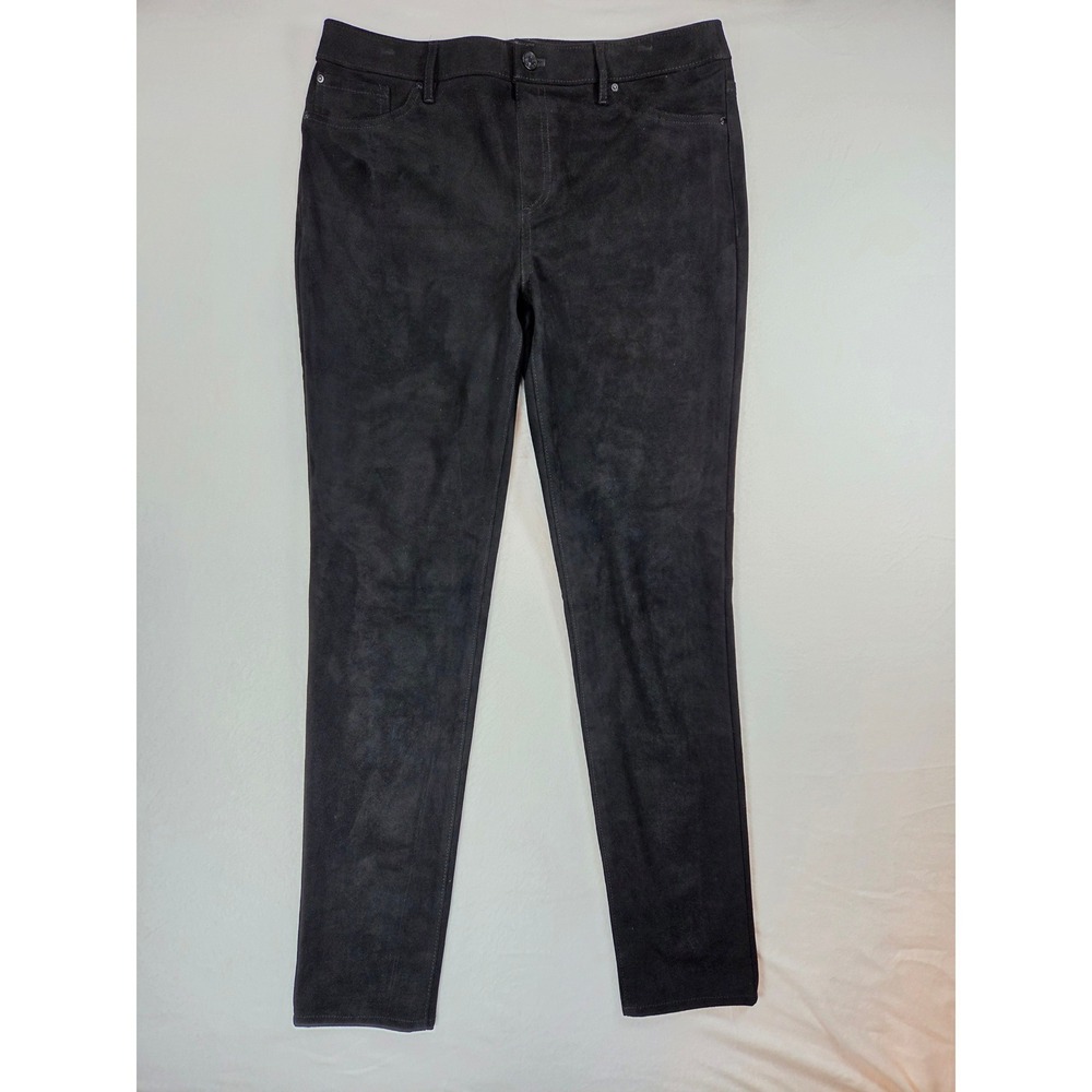 Chico's Women Sz 1 Black Suede-like Slim Fit Elevated Dress Party Pant 10 Medium